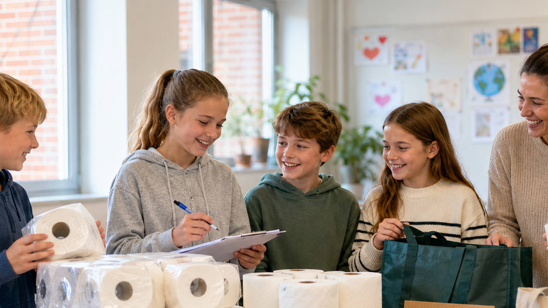 Barn som ska samla pengar till klassen