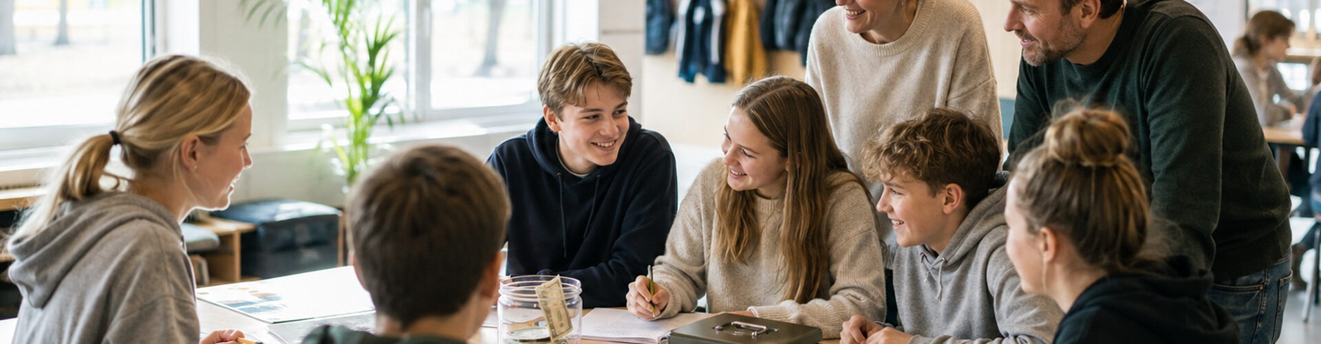 elever som arbetar med klasskassan
