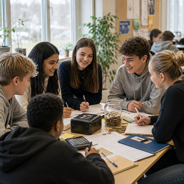 skolklass som samlar pengar till lagkassa