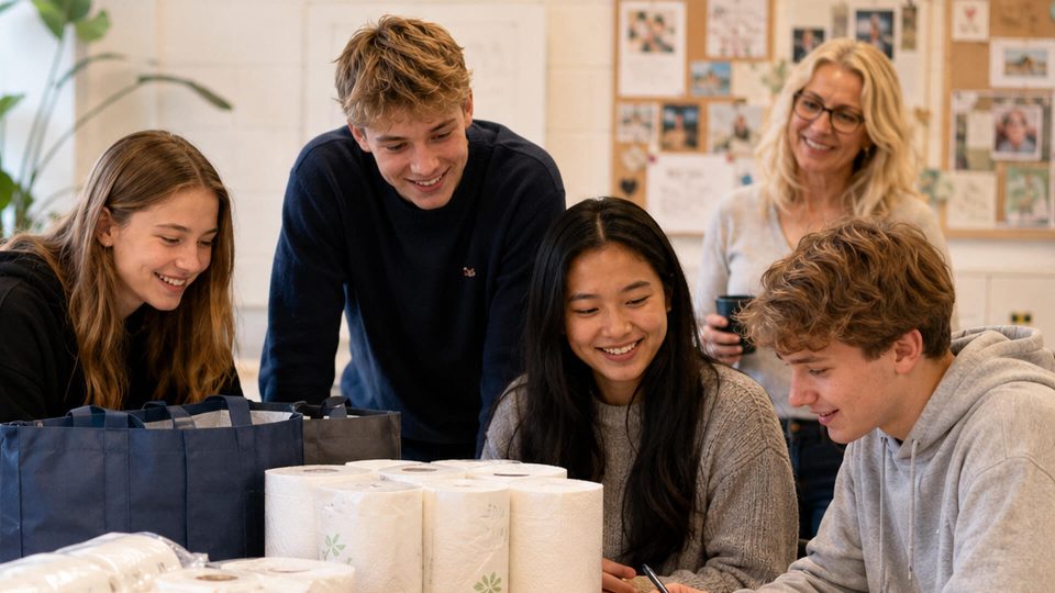 Elever som samlar pengar till klassen